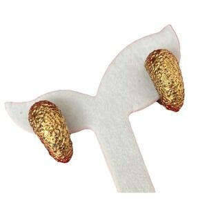 Vintage Joseph Mazer Clip On Earrings Stud Gold Tone Nugget Dome Statement Boho